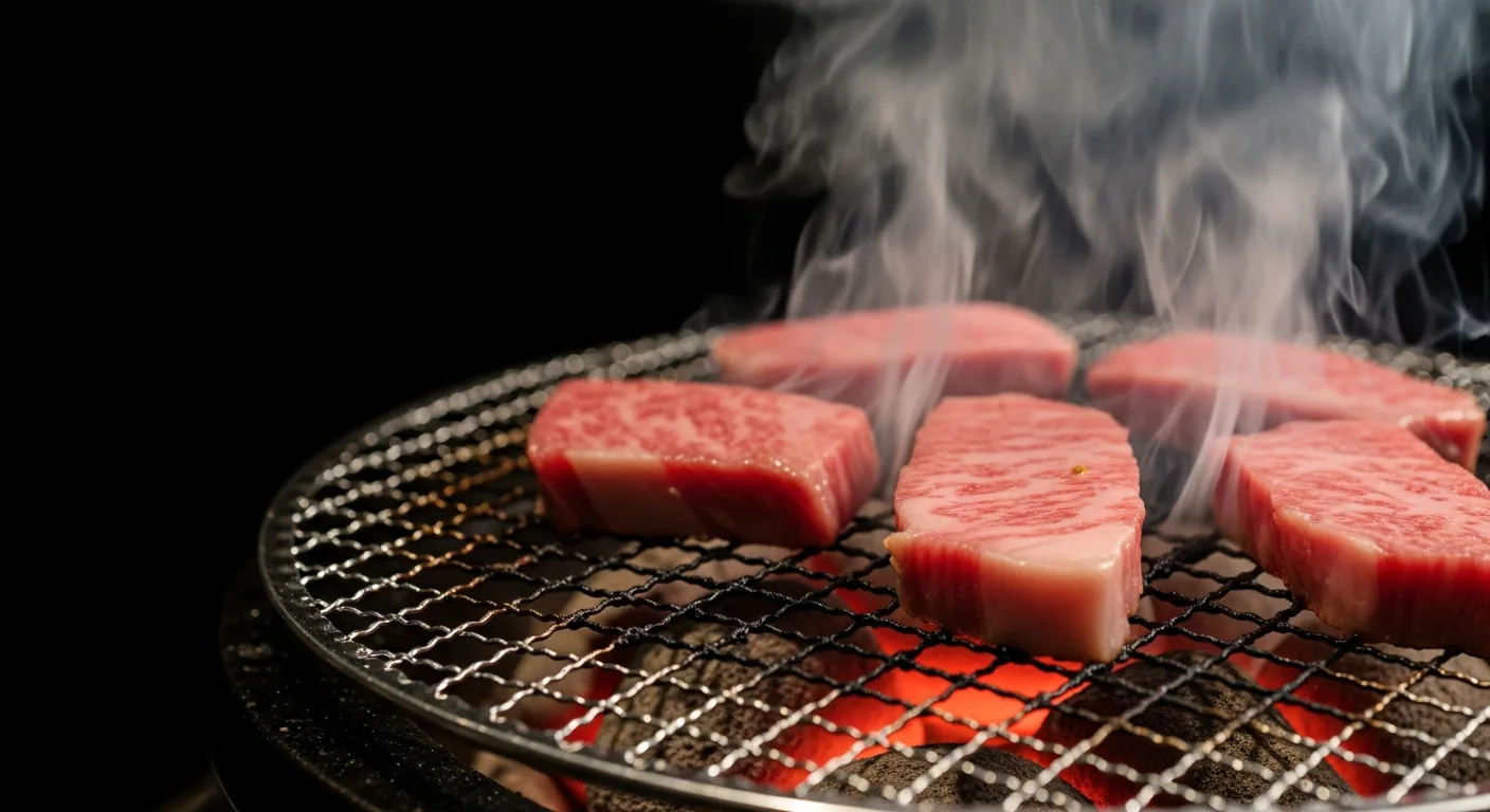 炭火の網の上で焼かれるお肉（イメージ）